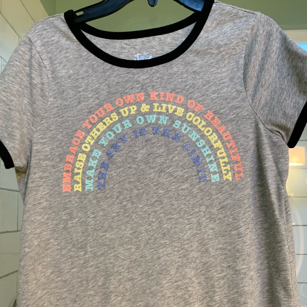 Girls Justice Grey Ring T Rainbow Grapic